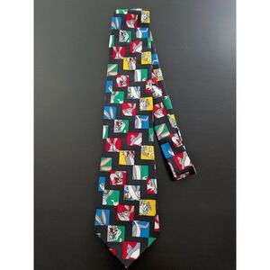 Vintage Looney Tunes Mania Tie 1995 Bugs Bunny Character Squares Black 60"